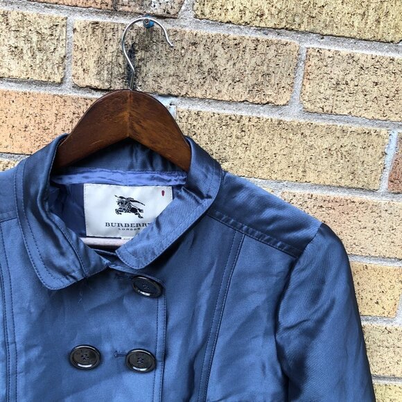 2007 Silk Cropped Burberry Jacket Size 6 Blue - Picture 6 of 7